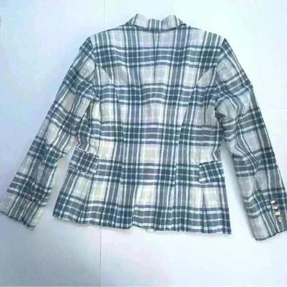 OLIVVI New Fitted Plaid Blazer Jacket NWT Blue & Cream - Picture 11 of 16